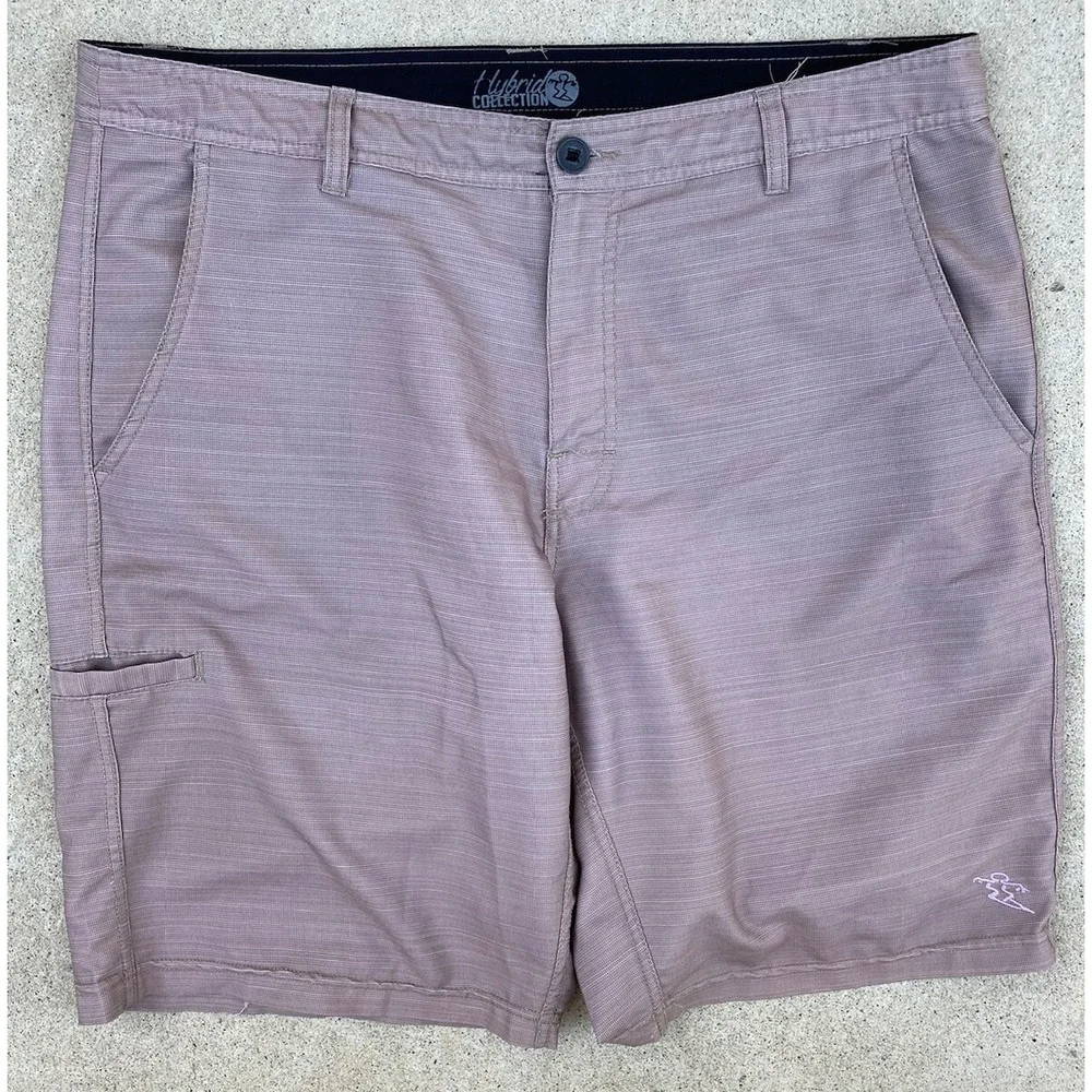 Men's DaHui Beige Hybrid Board Shorts No SIZE Slash Pocket Zip Surf Sun RN127725